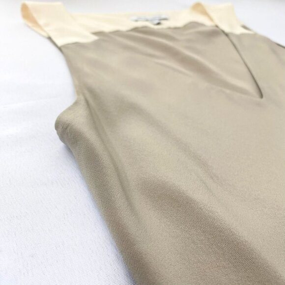 JUDITH & CHARLES TAUPE GRAY IVORY WHITE SILK COLORBLOCK V-NECK SLEEVELESS BLOUSE - Picture 5 of 7